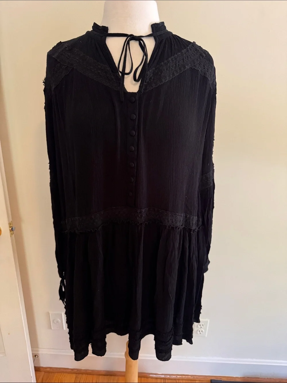 Free People Feelin Moody Black Long Sleeve Mini Dress